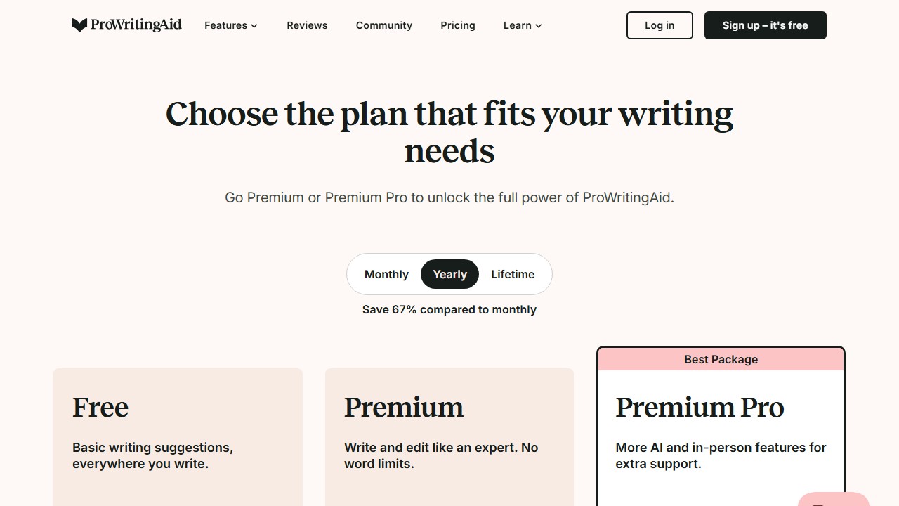 ProWritingAid pricing for the comparison with Grammarly