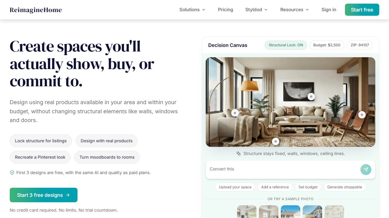 REimagineHome AI design homepage