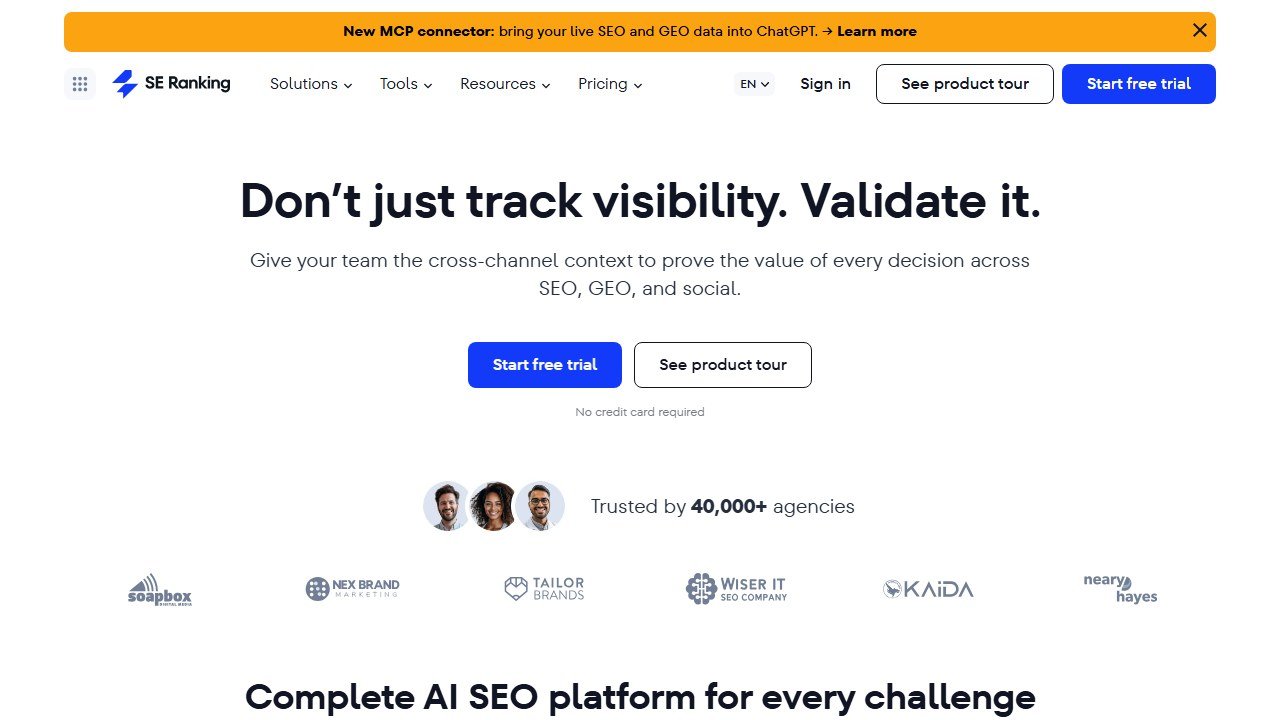 SE Ranking SEO platform homepage