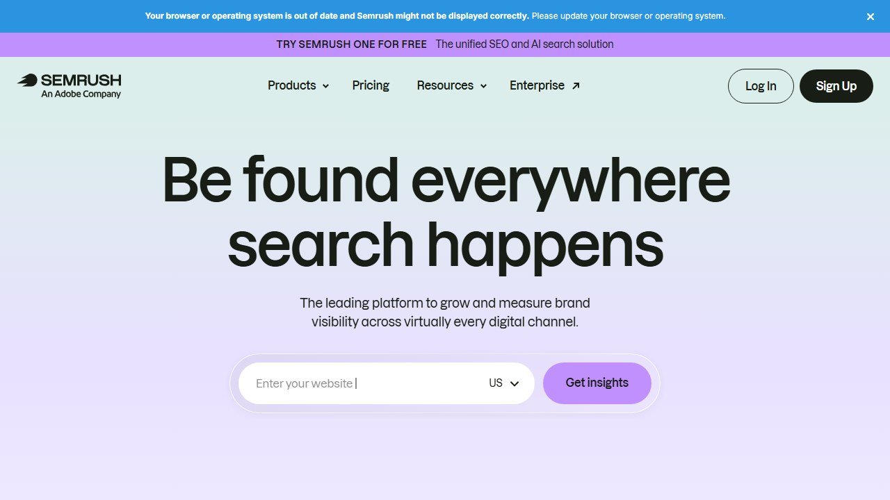 Semrush homepage screenshot 2026