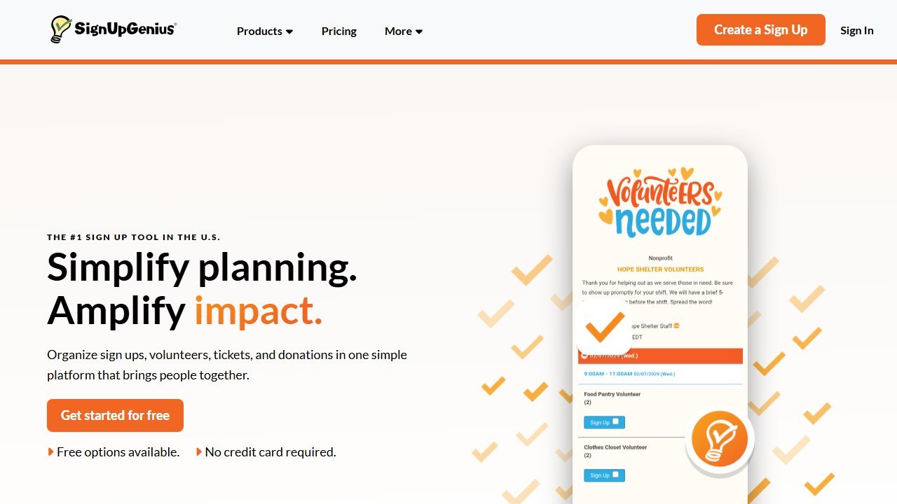 SignUpGenius volunteer scheduling homepage