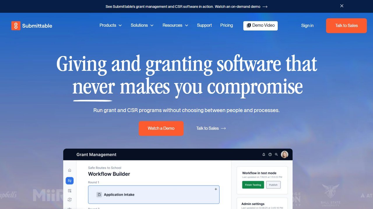 Submittable grant management software homepage