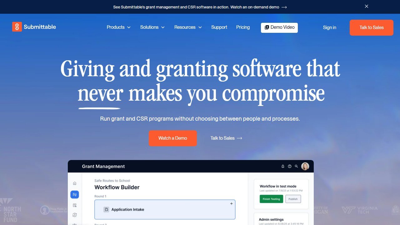 Submittable grant management software homepage
