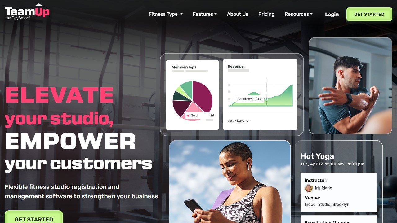TeamUp gym scheduling software homepage interface