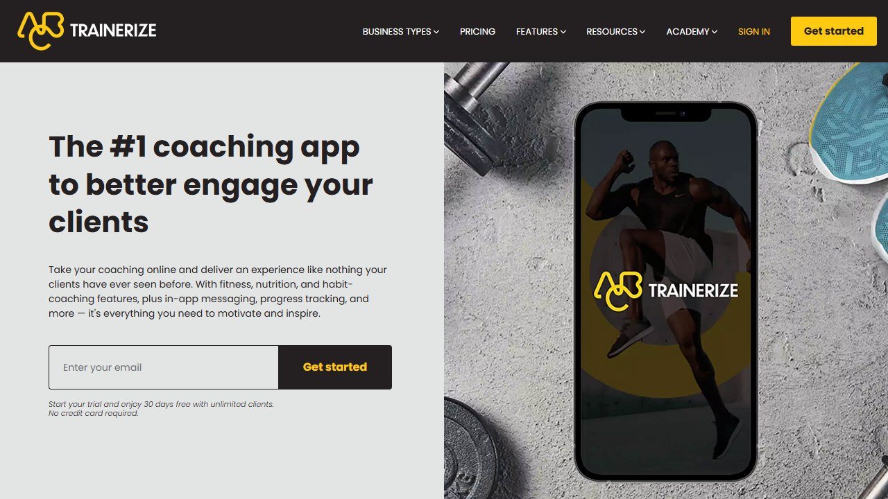 Trainerize online coaching platform homepage interface