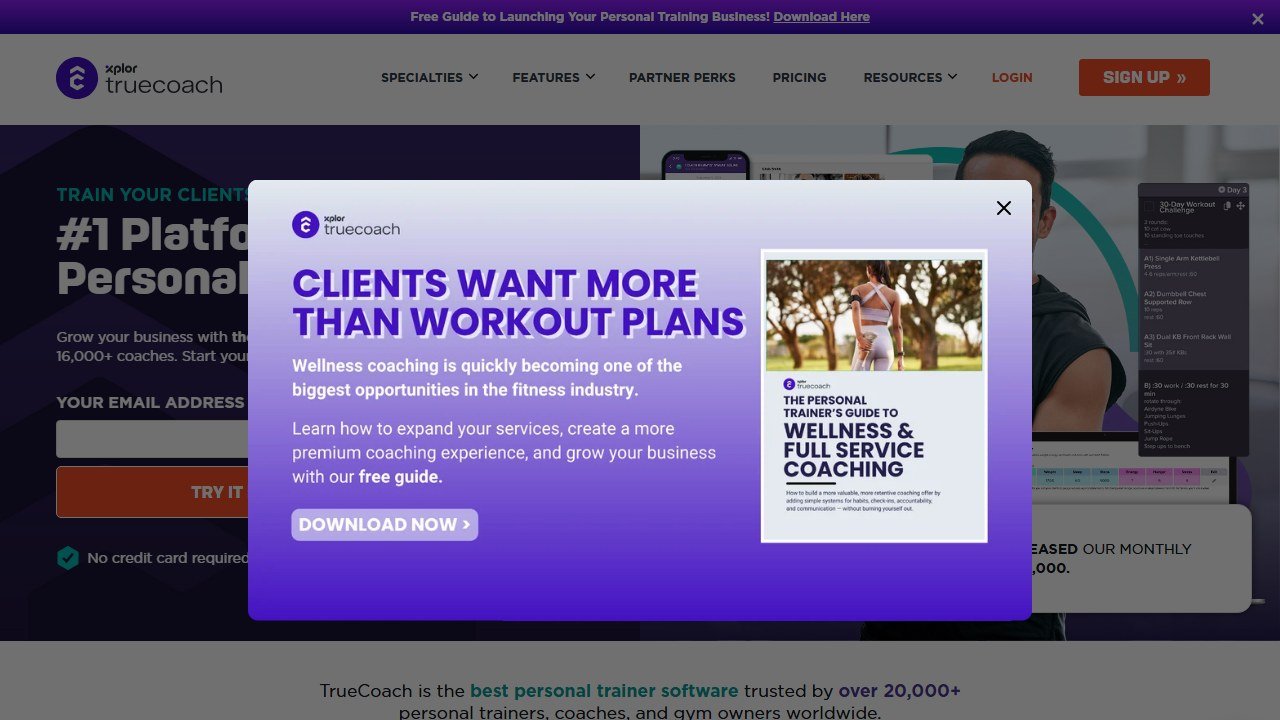 TrueCoach online personal trainer software homepage interface
