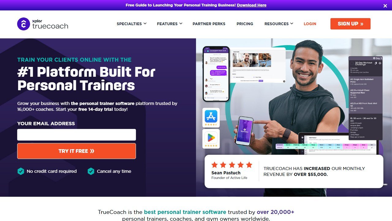TrueCoach online personal trainer software homepage interface