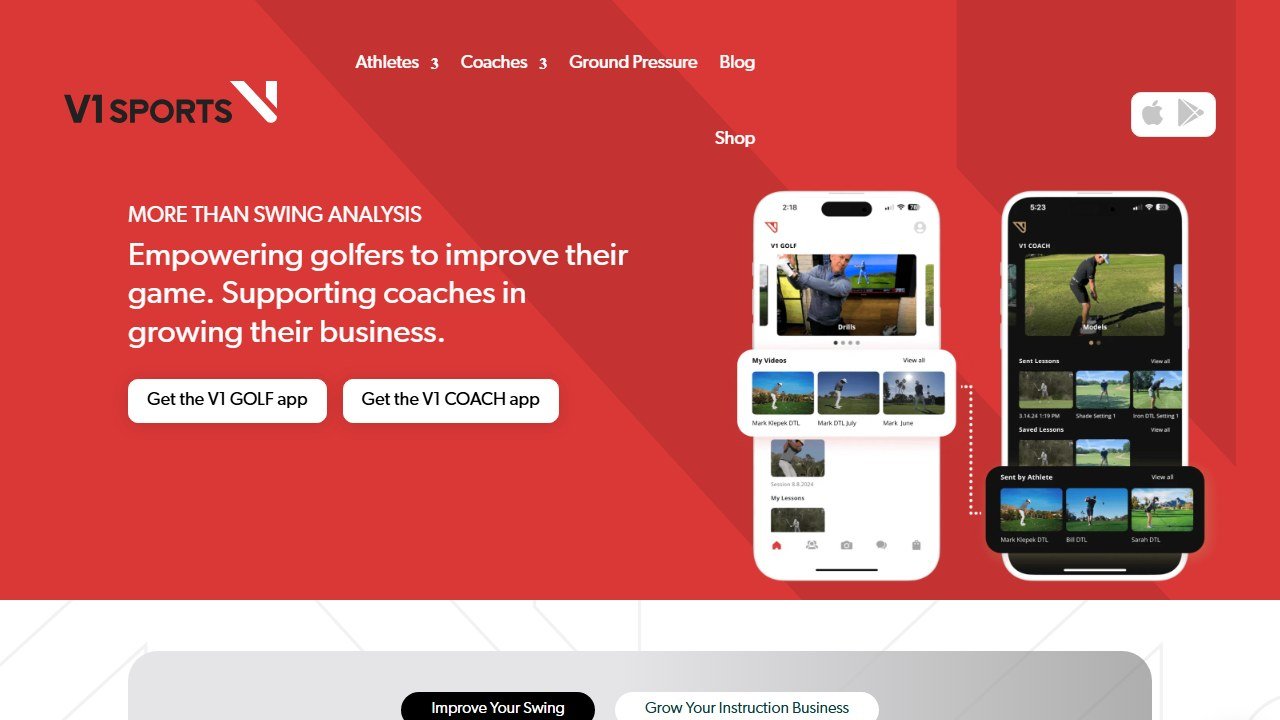 V1 Golf app homepage