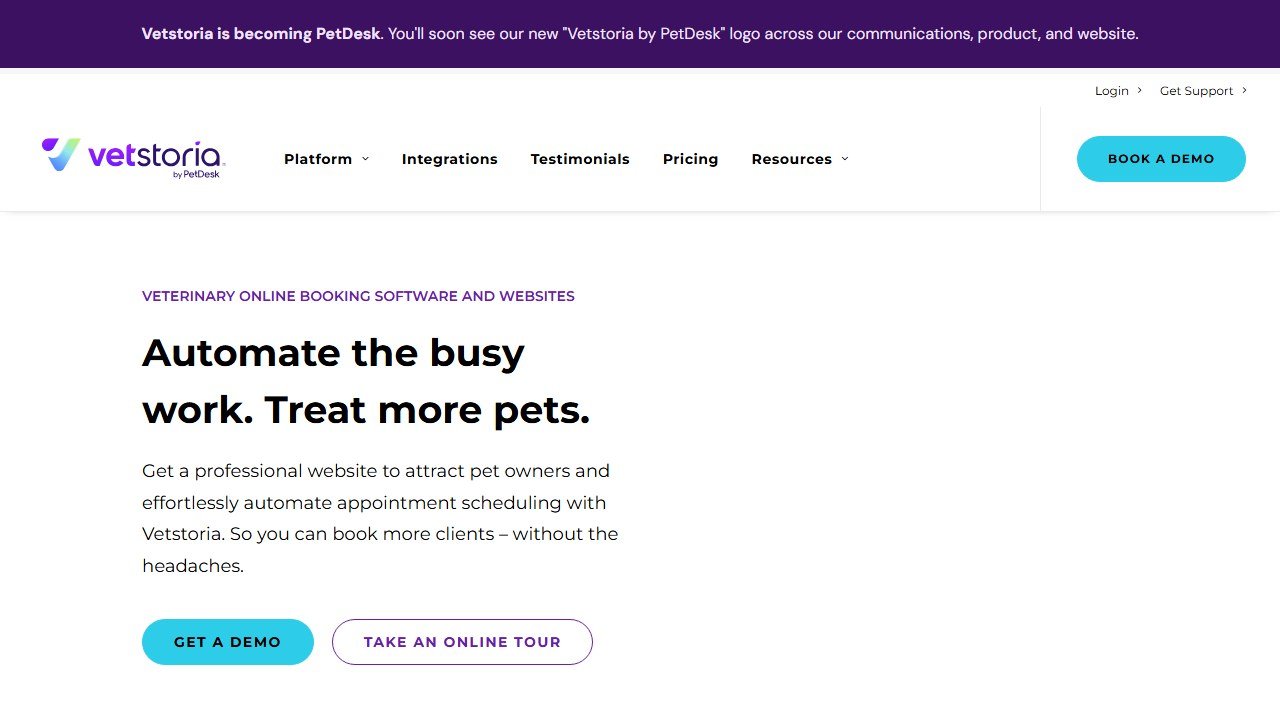 Vetstoria veterinary booking homepage