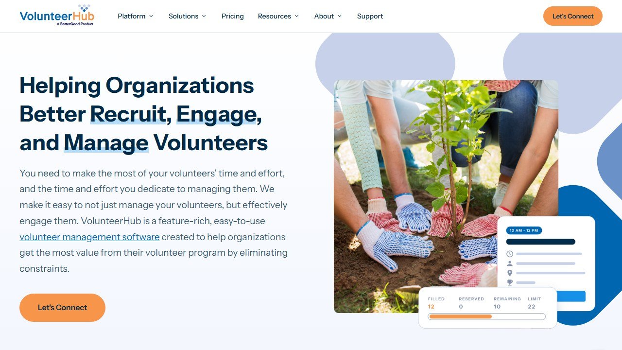 VolunteerHub volunteer management homepage