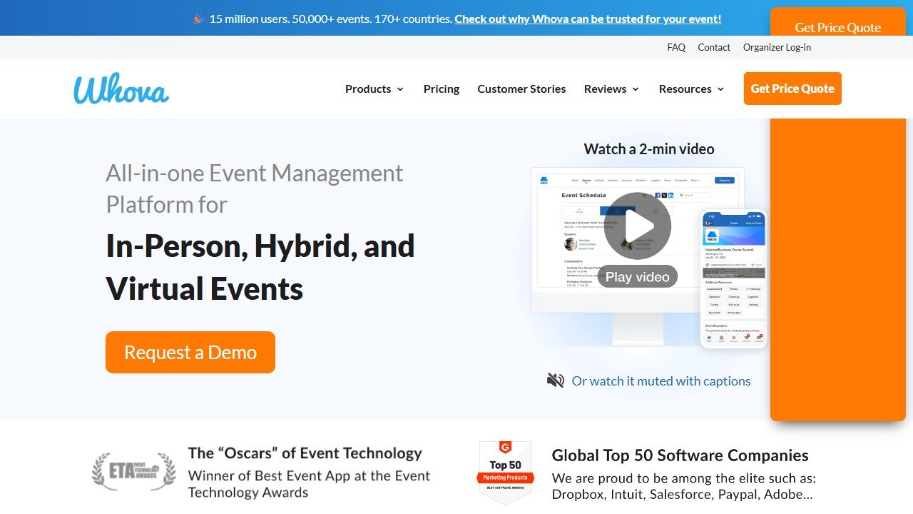 Whova event app homepage