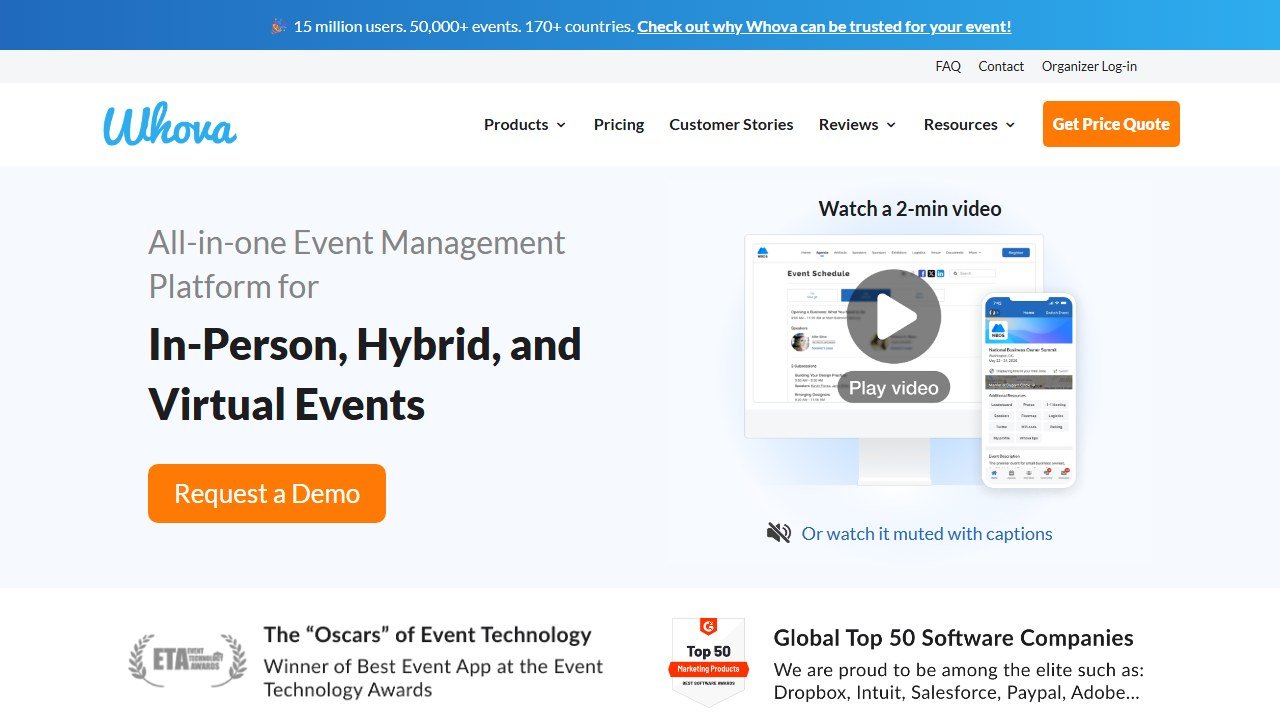 Whova event app homepage