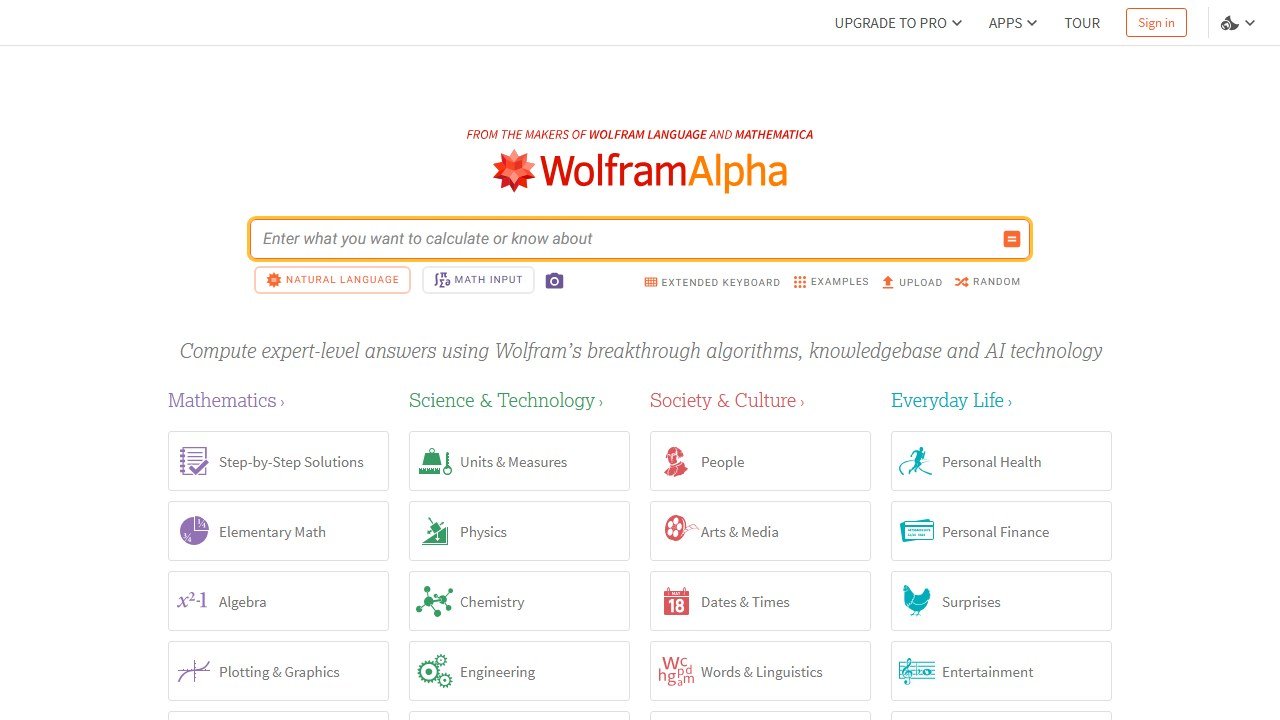 Wolfram Alpha computational engine homepage