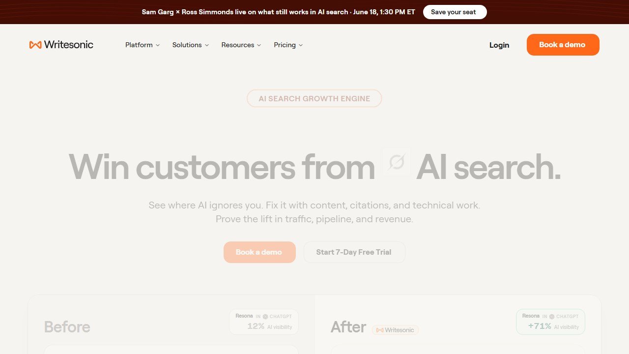 Writesonic AI marketing content generator homepage