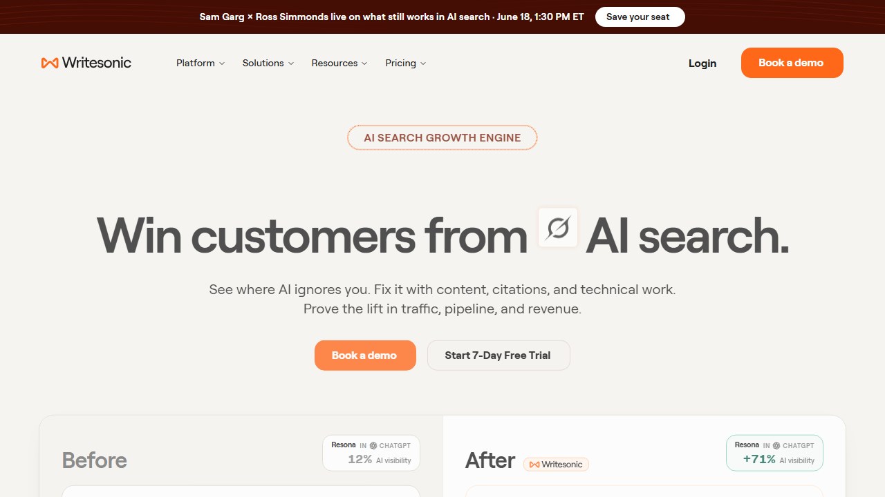 Writesonic AI marketing content generator homepage