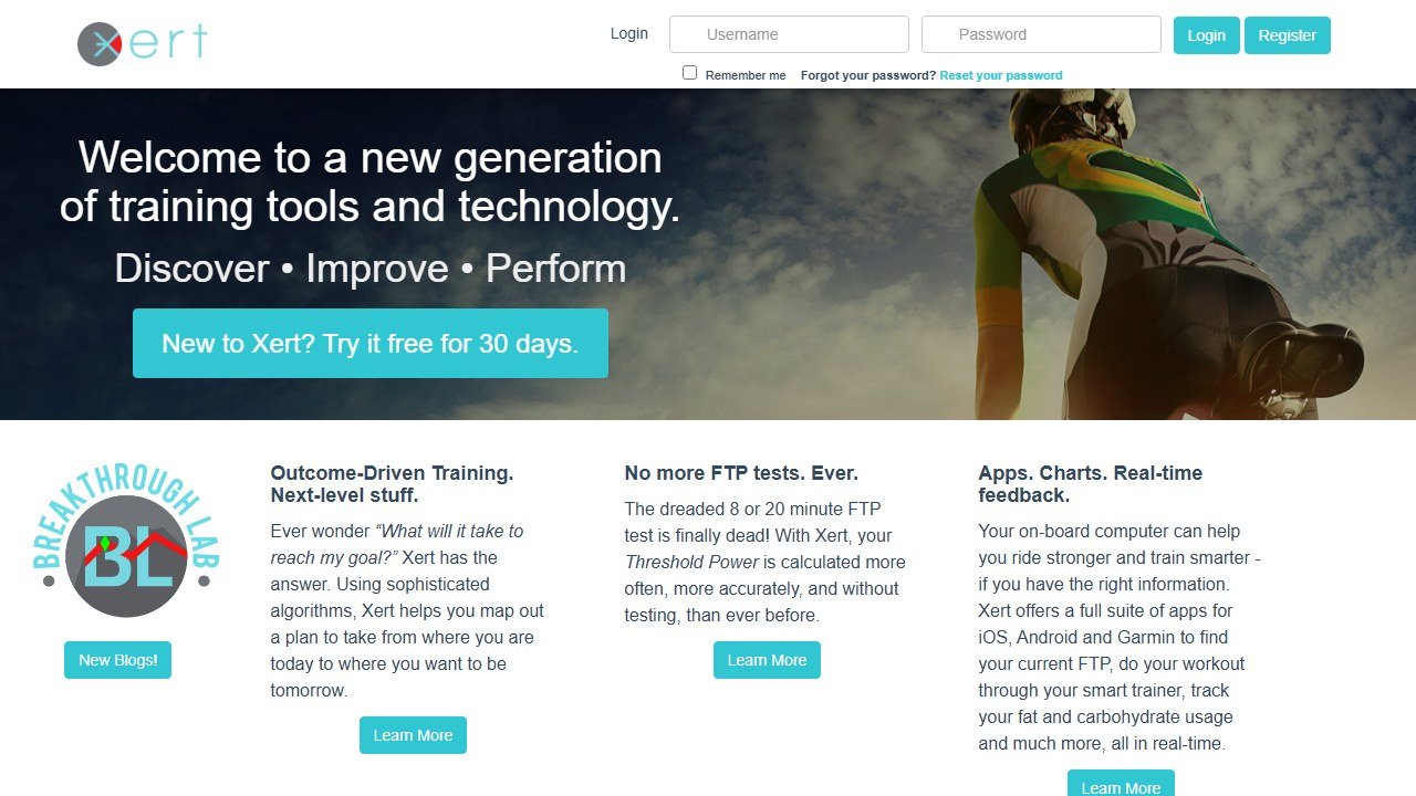 Xert cycling app homepage