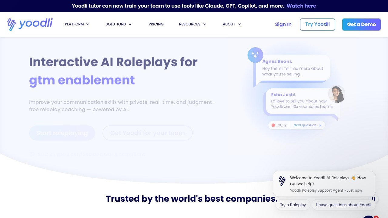 Yoodli AI public speaking coach homepage interface
