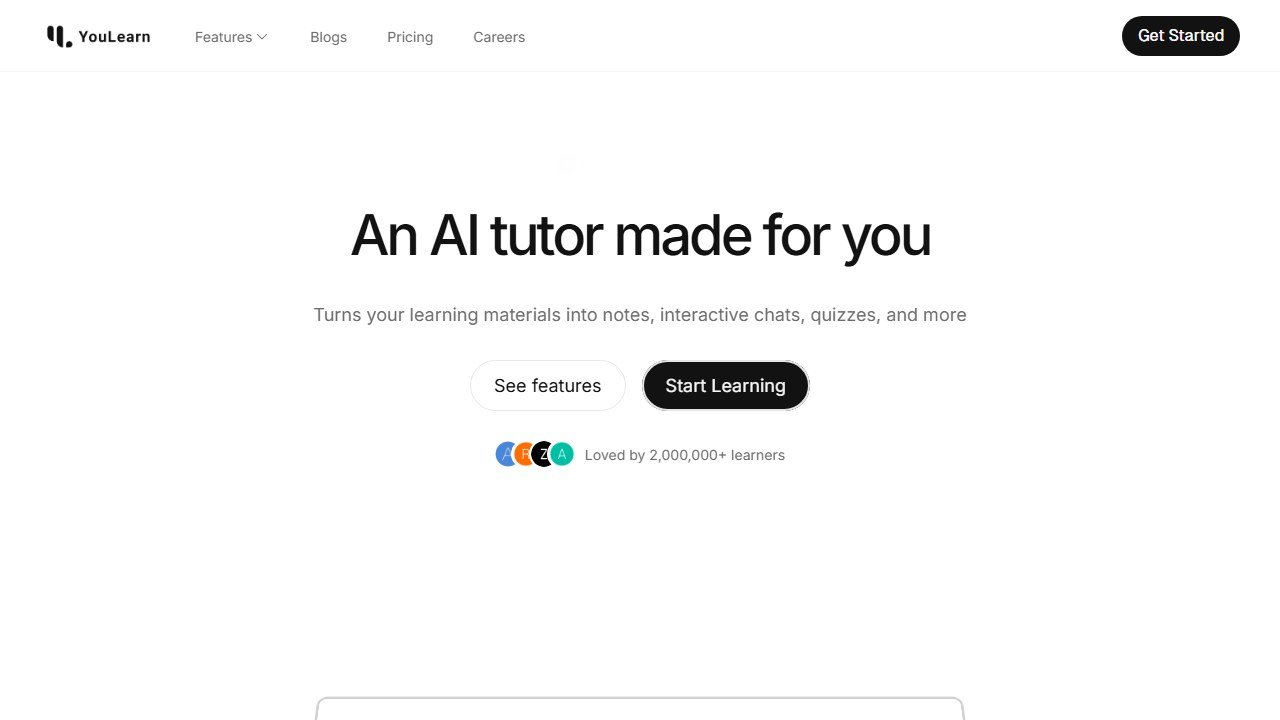 YouLearn AI study assistant homepage