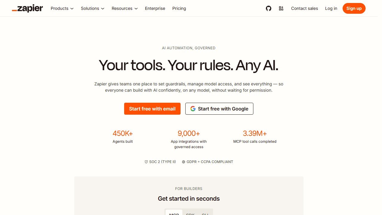 Zapier automation homepage