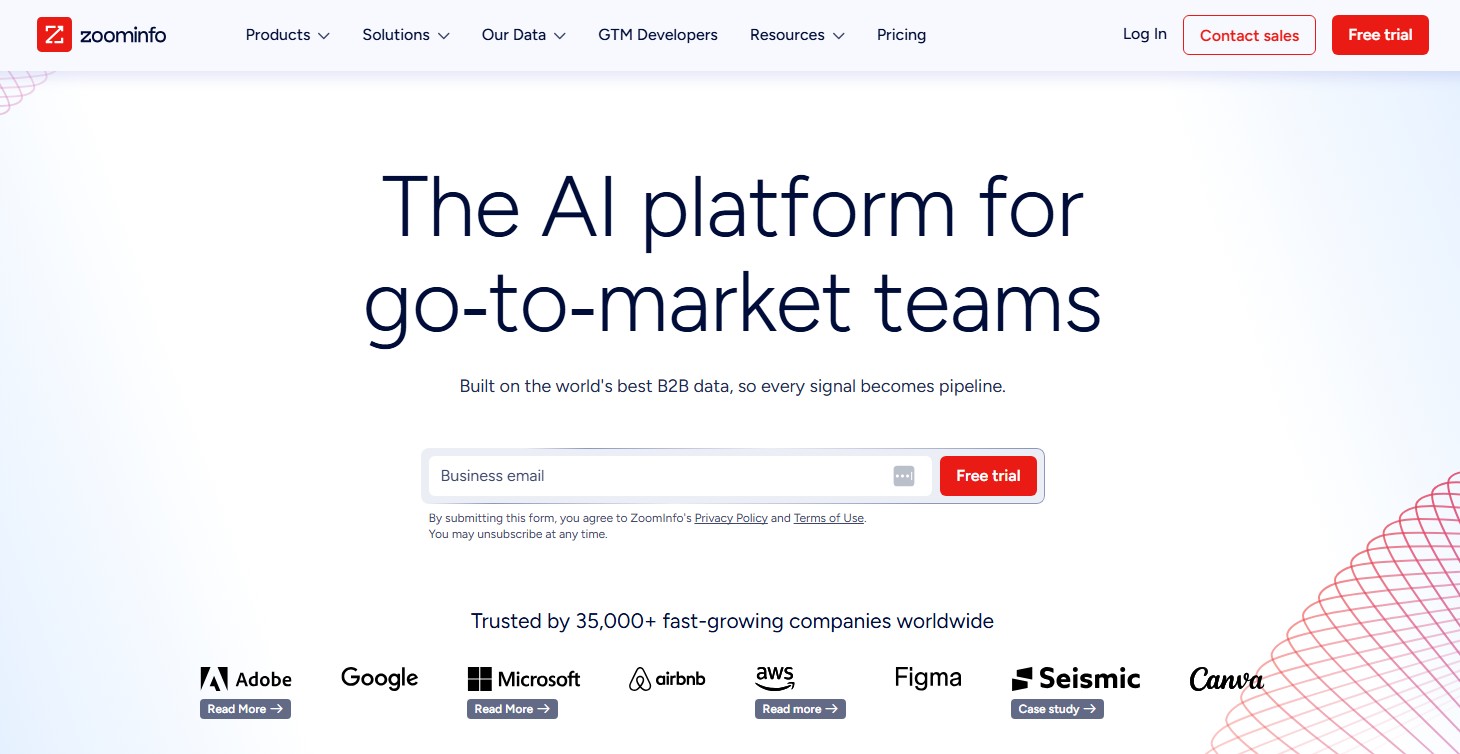 ZoomInfo homepage screenshot