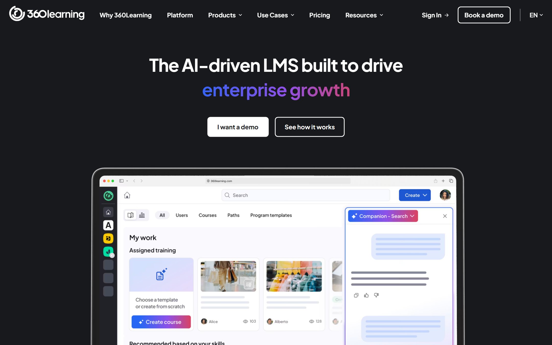 360Learning collaborative learning platform homepage