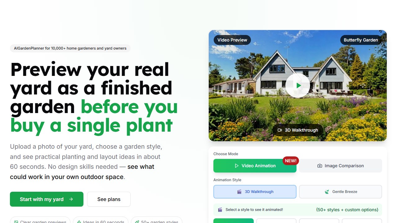 AI Garden Planner AI garden design homepage screenshot