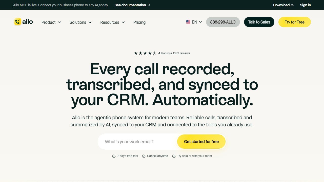 Allo AI answering service for restaurants homepage
