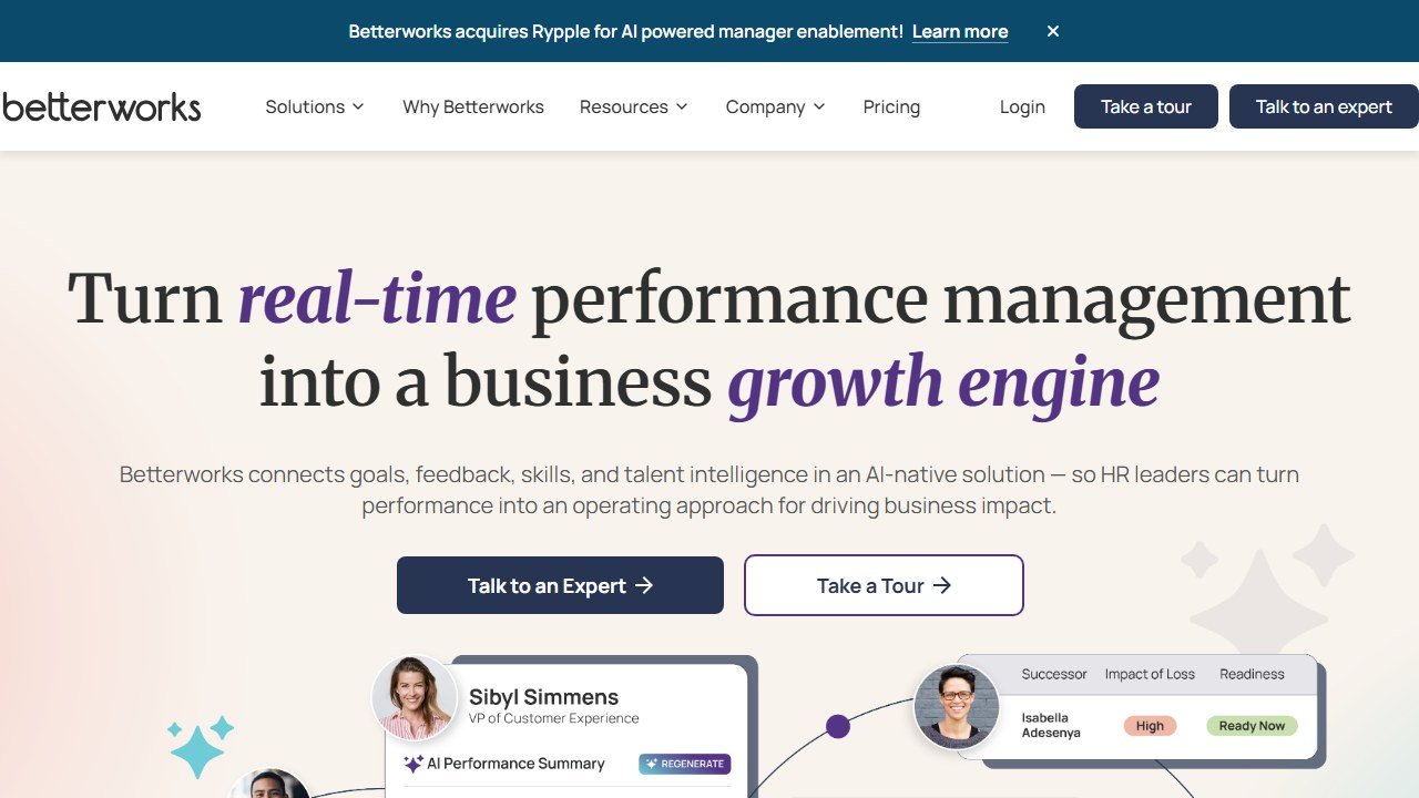 Betterworks OKR and goal alignment platform homepage