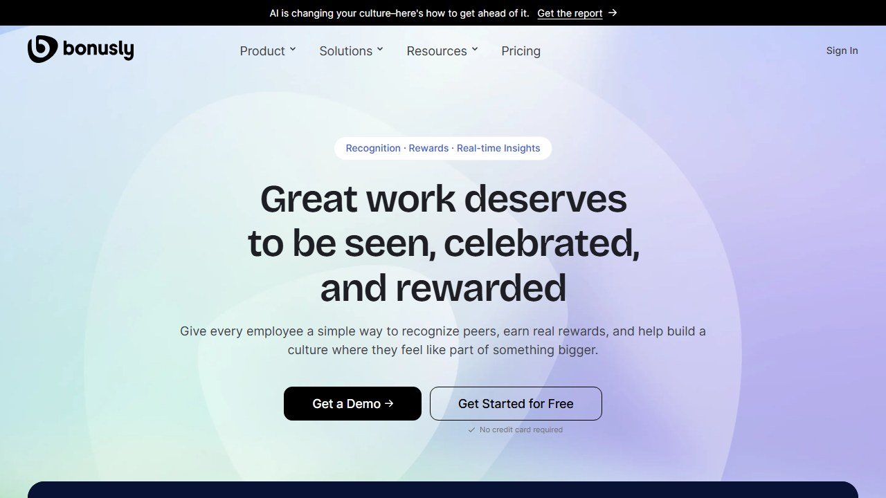 Bonusly employee recognition and rewards platform homepage