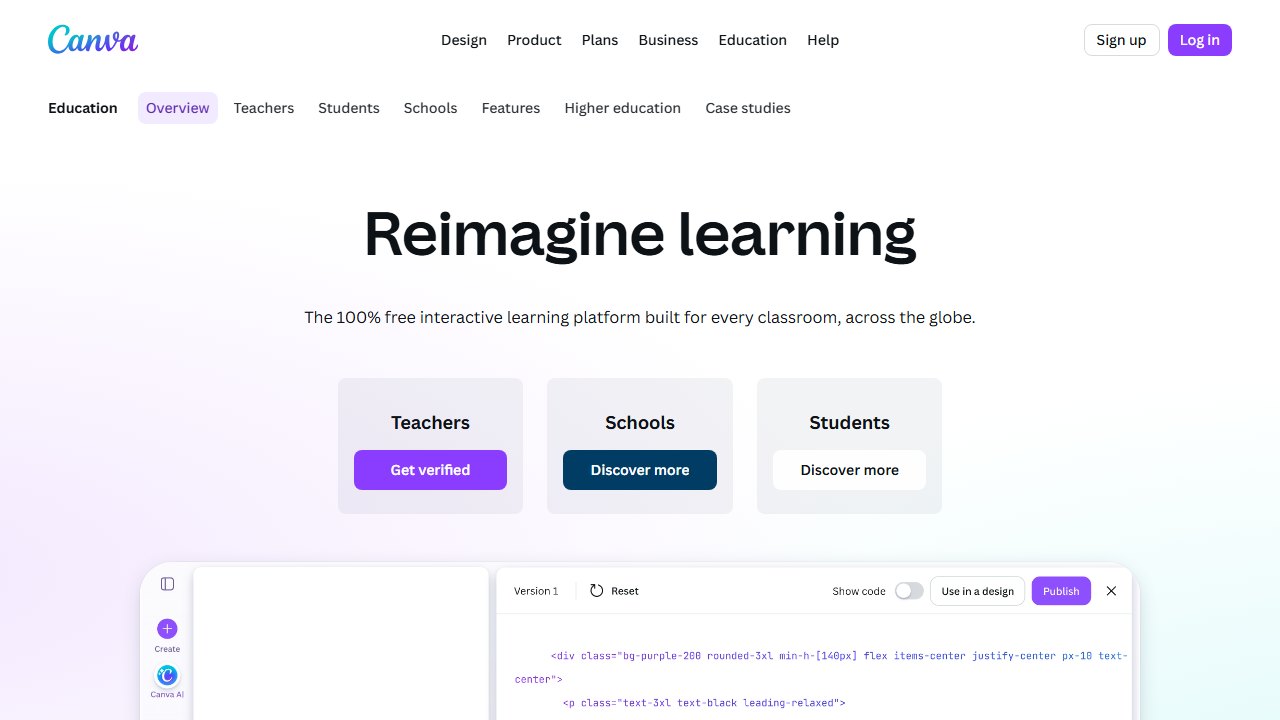 canva-education homepage