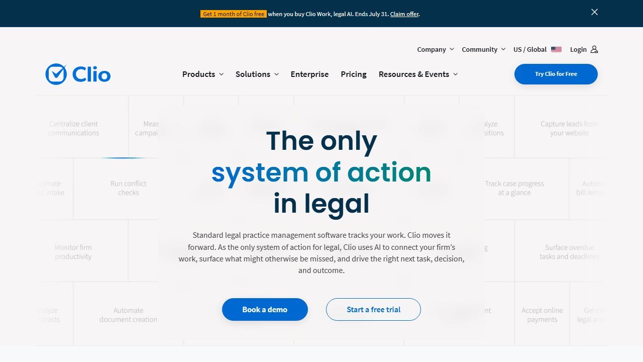 Clio legal practice management platform homepage