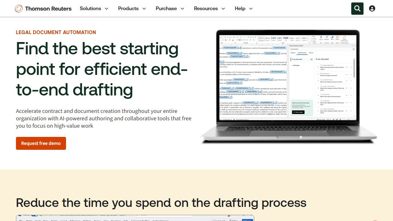 Thomson Reuters Contract Express document automation homepage