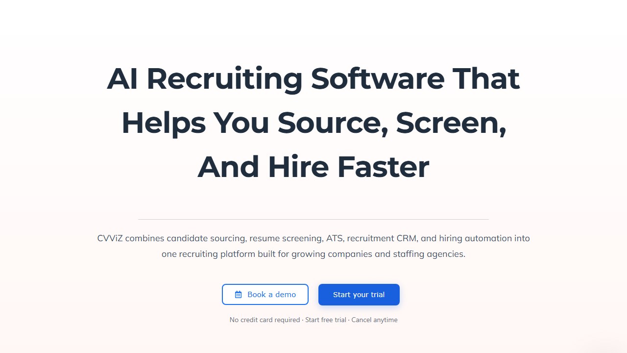 CVViZ AI resume screening and applicant tracking homepage