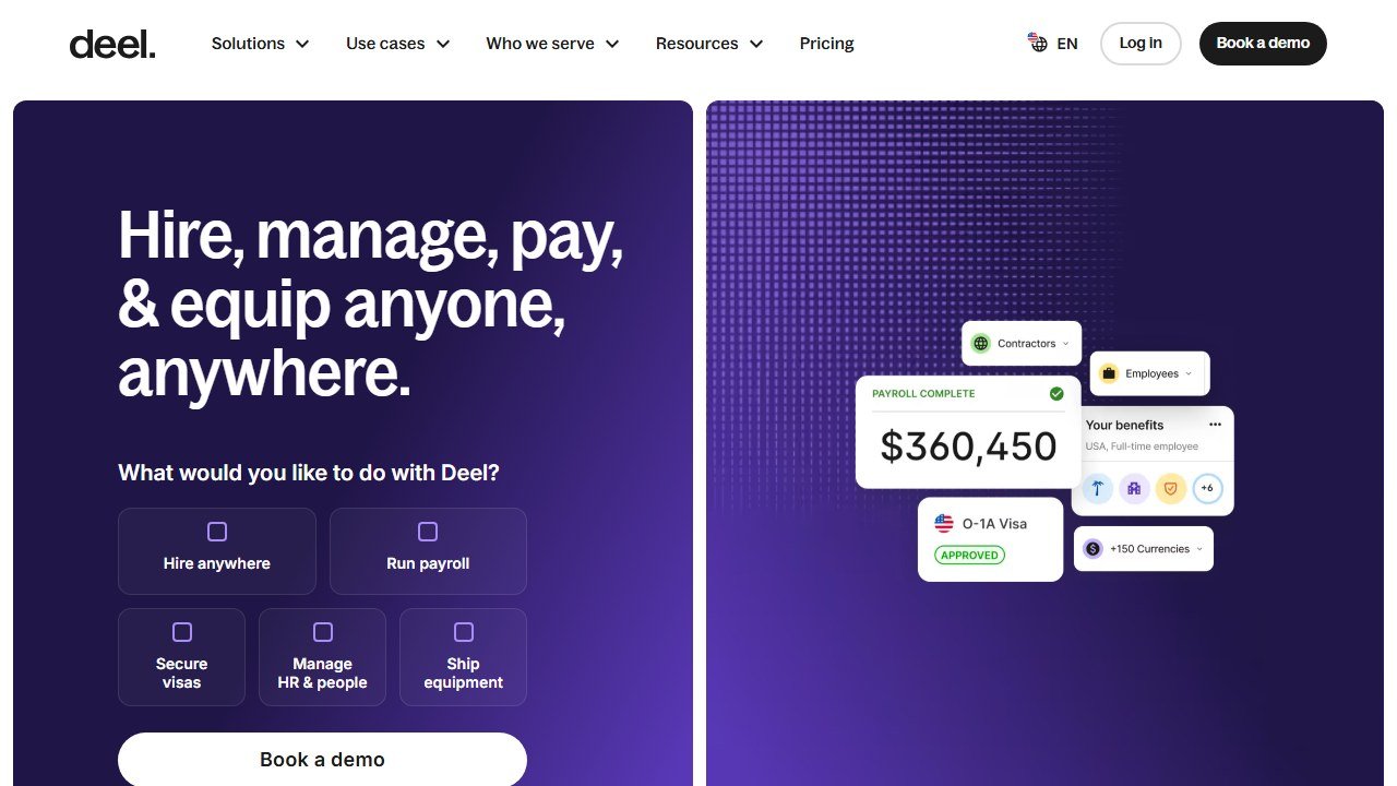 Deel global HR payroll and compliance platform homepage