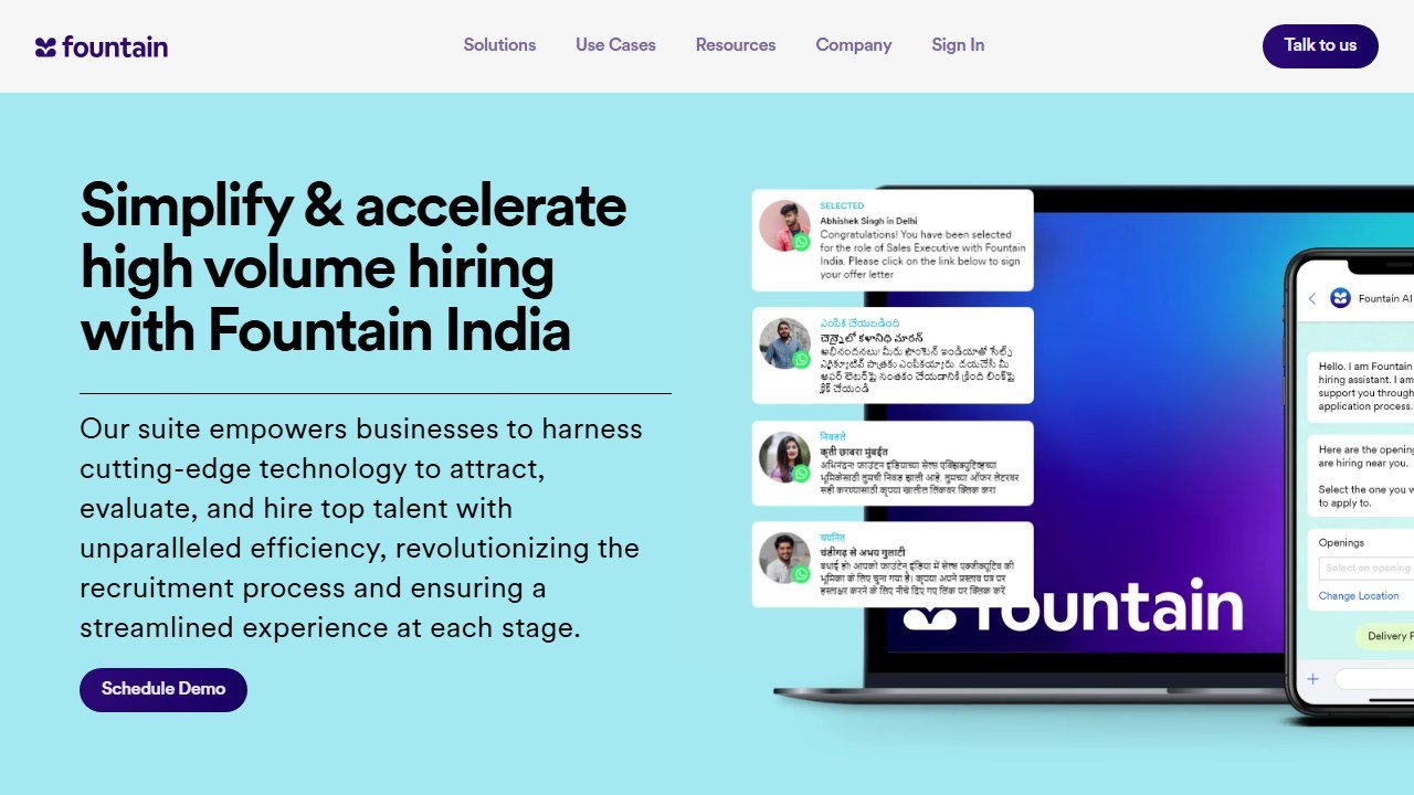 Fountain high-volume frontline hiring platform homepage