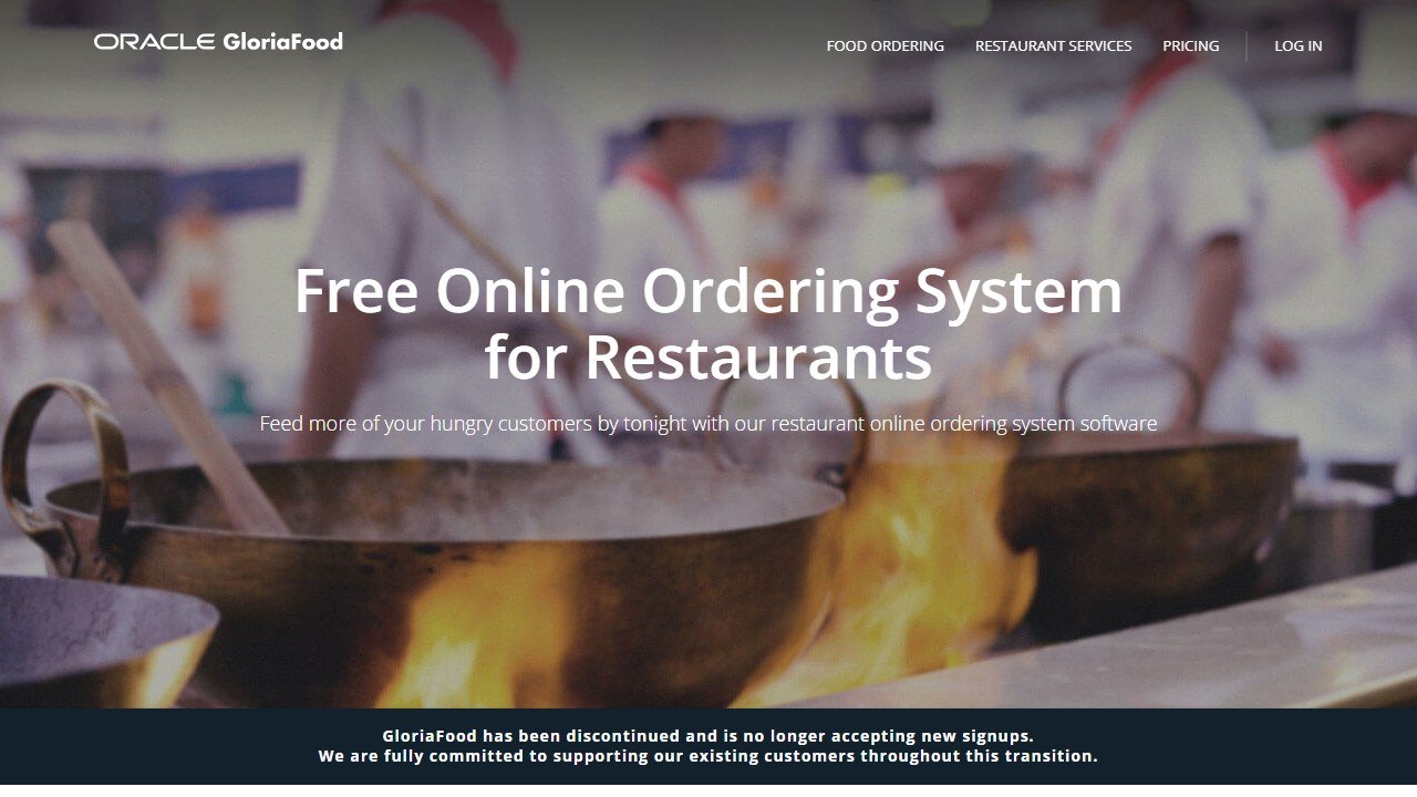 GloriaFood free online ordering system homepage