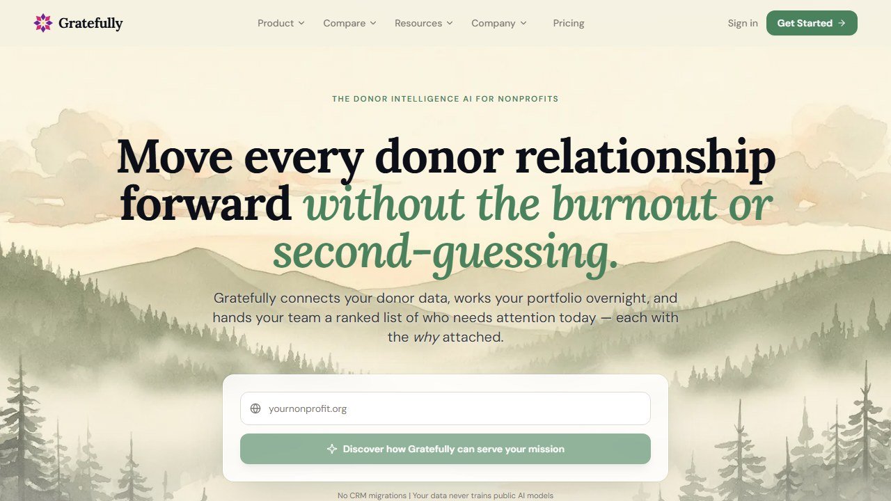 Gratefully donor intelligence platform homepage