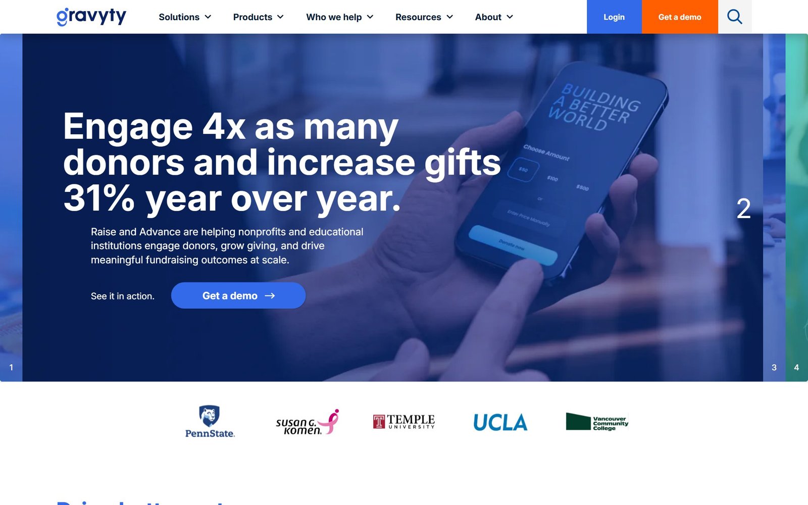 Gravyty Raise fundraising product page