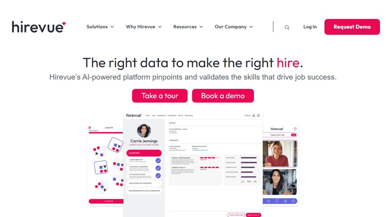 HireVue AI video interviewing platform homepage