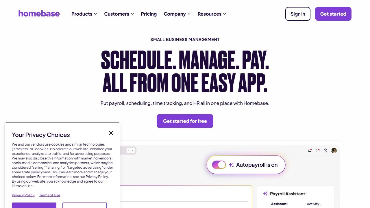 Homebase employee scheduling homepage