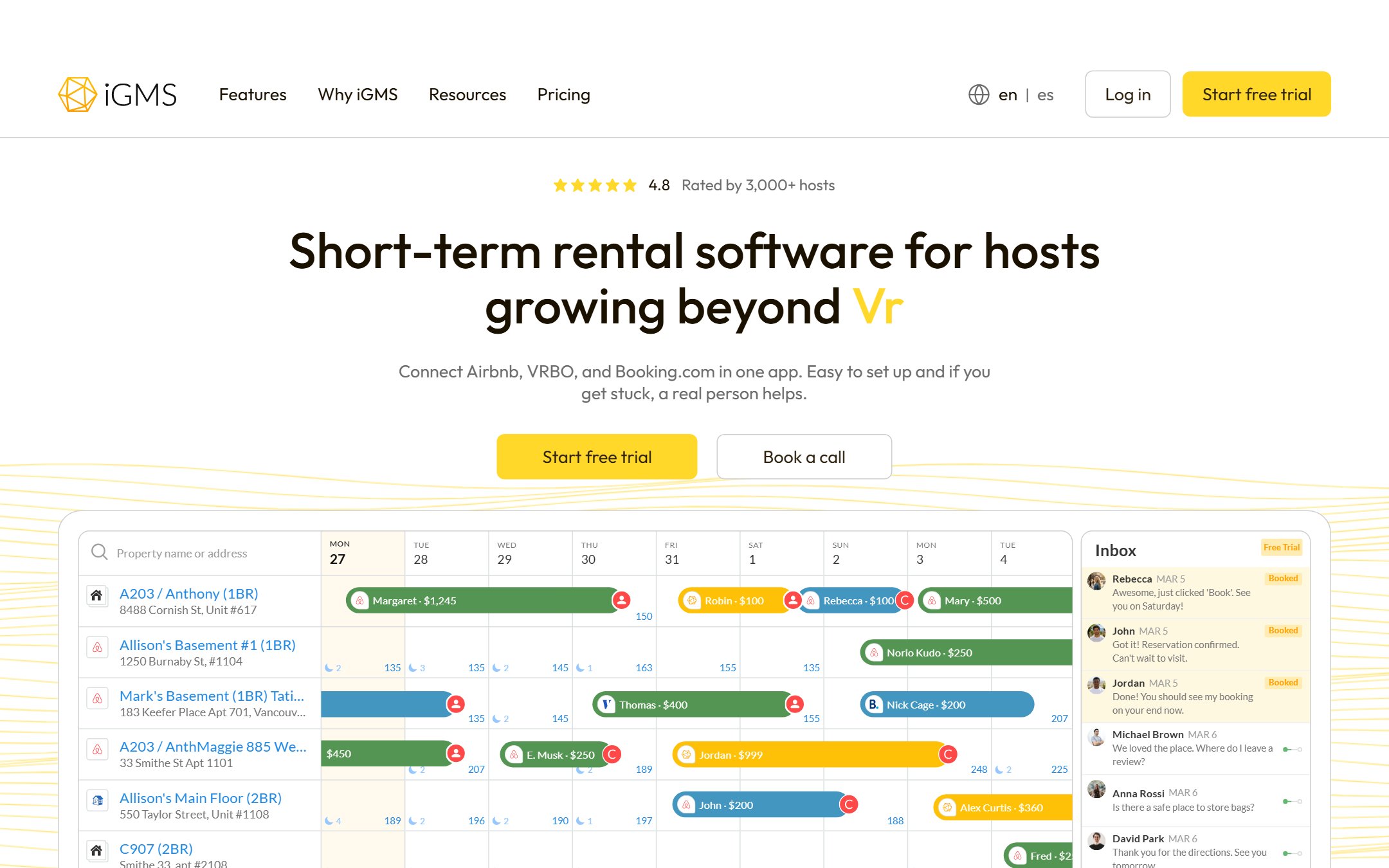 iGMS homepage showing vacation rental management and automation