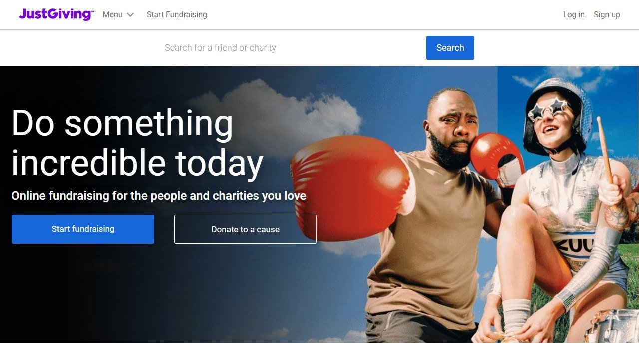 JustGiving homepage