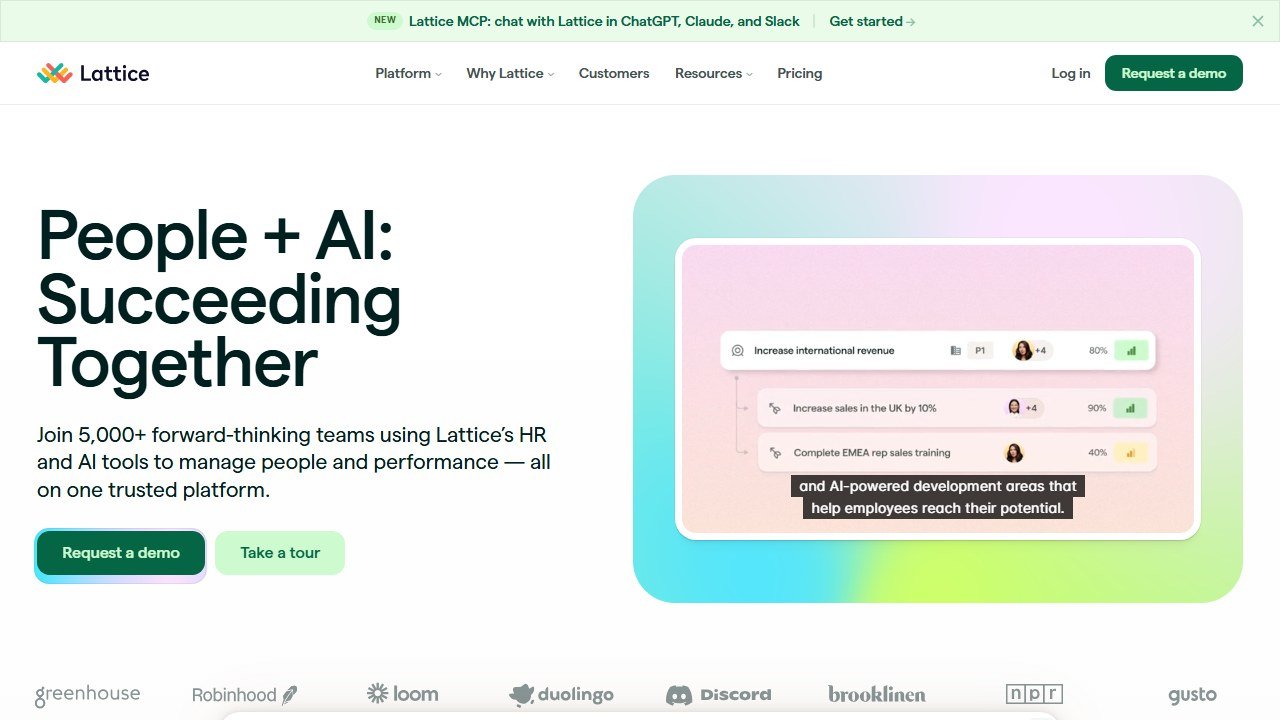 Lattice performance management and engagement platform homepage