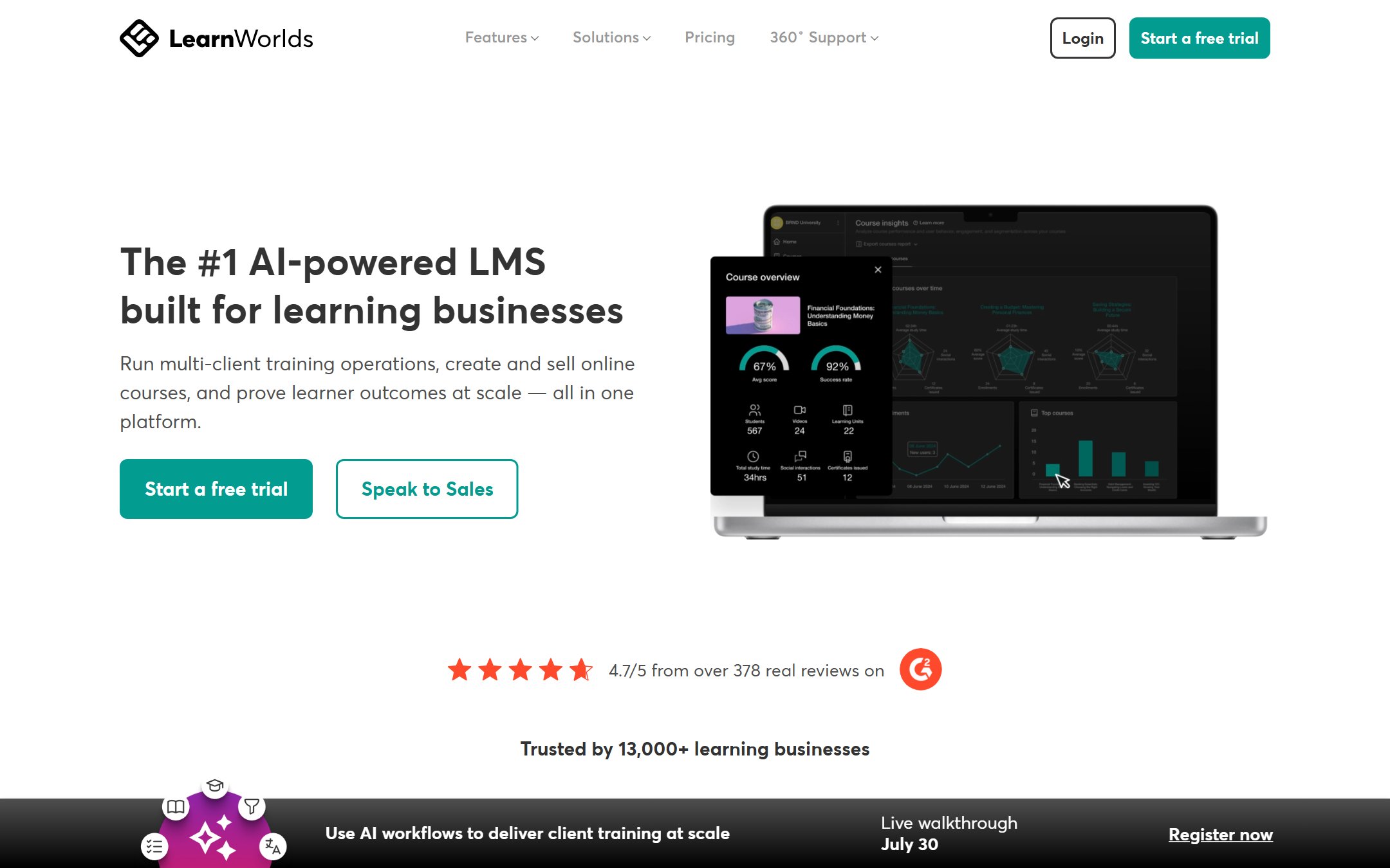 LearnWorlds AI-powered LMS homepage