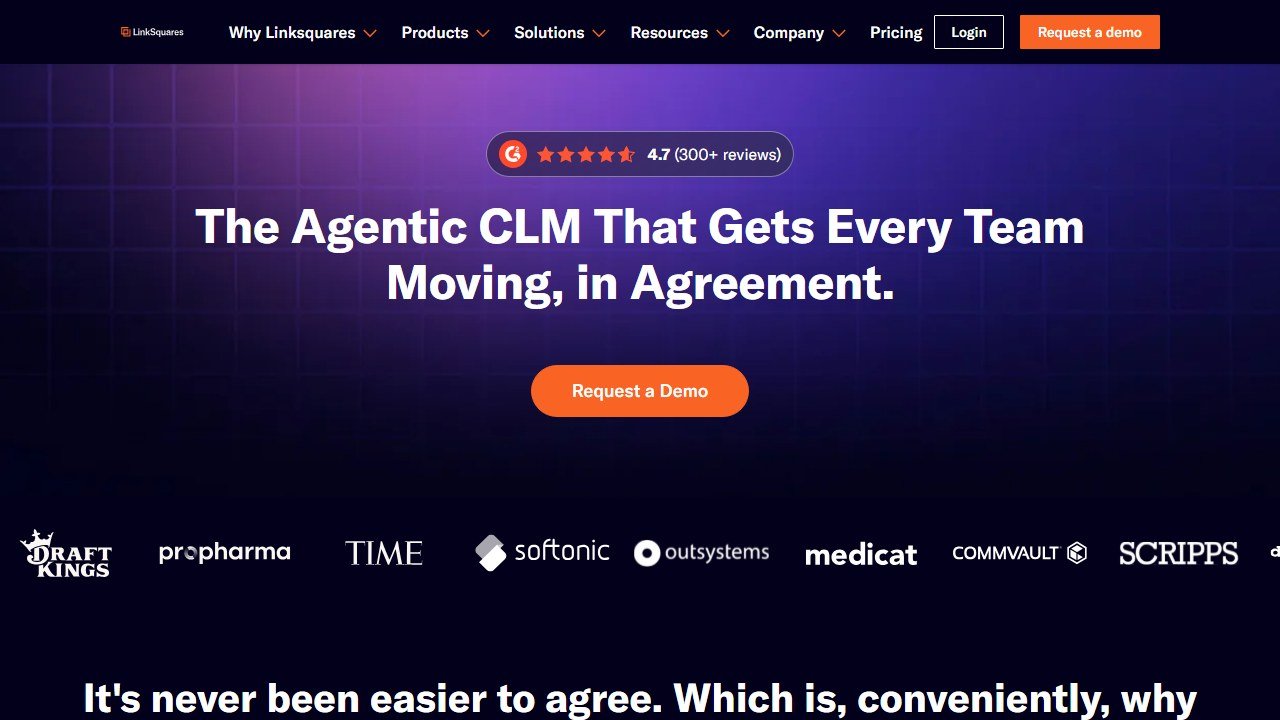 LinkSquares CLM and AI contract analytics homepage