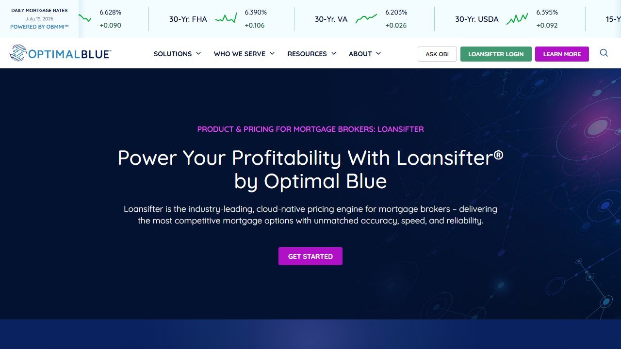 Loansifter by Optimal Blue homepage