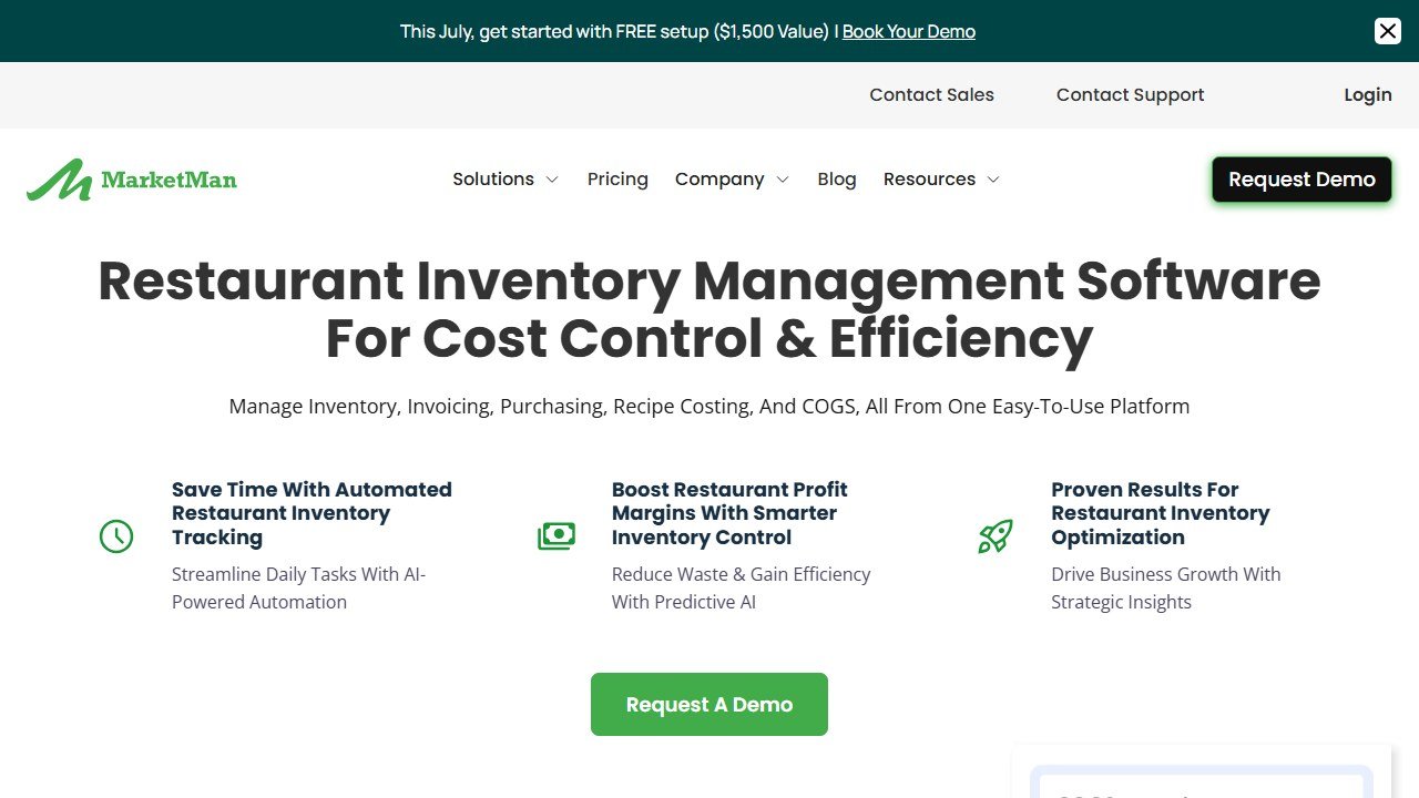 MarketMan restaurant inventory and purchasing homepage