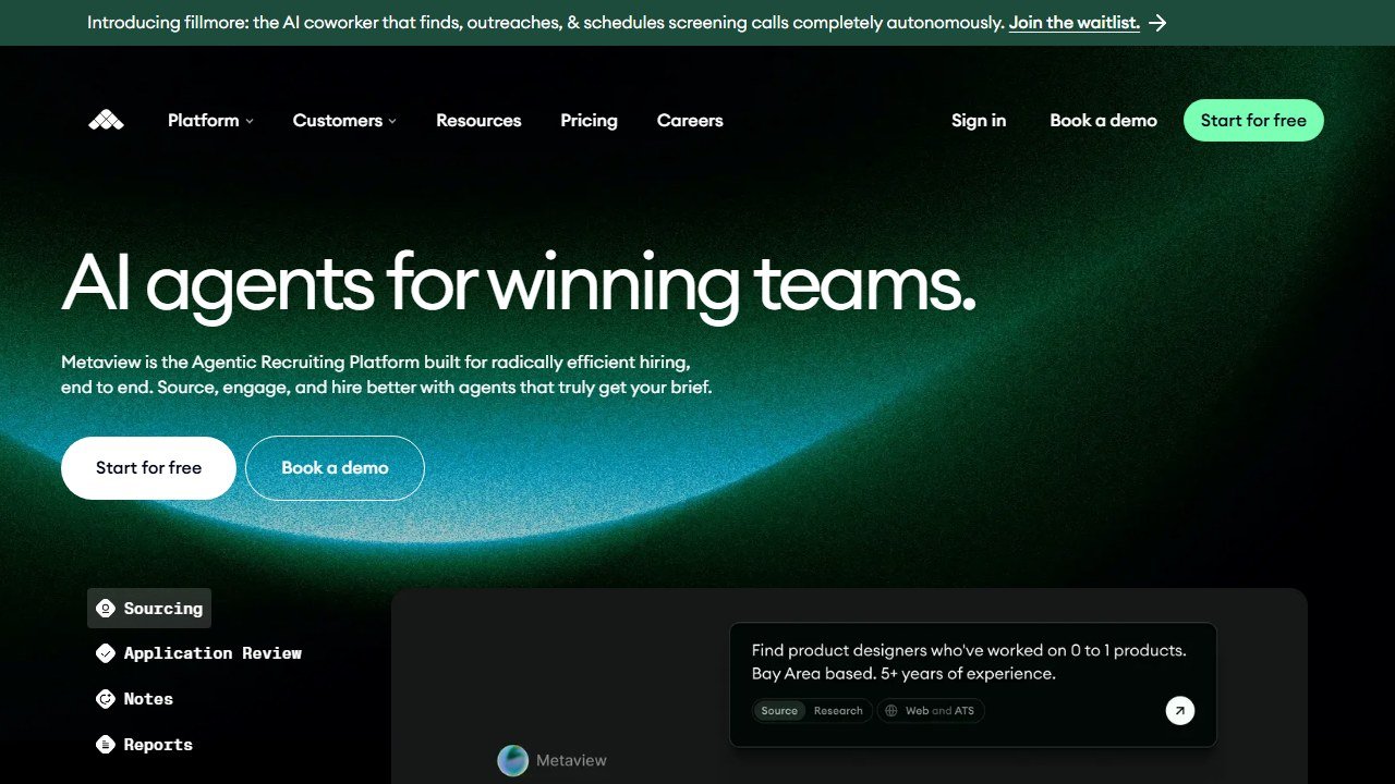 Metaview AI notetaker and JD generation homepage
