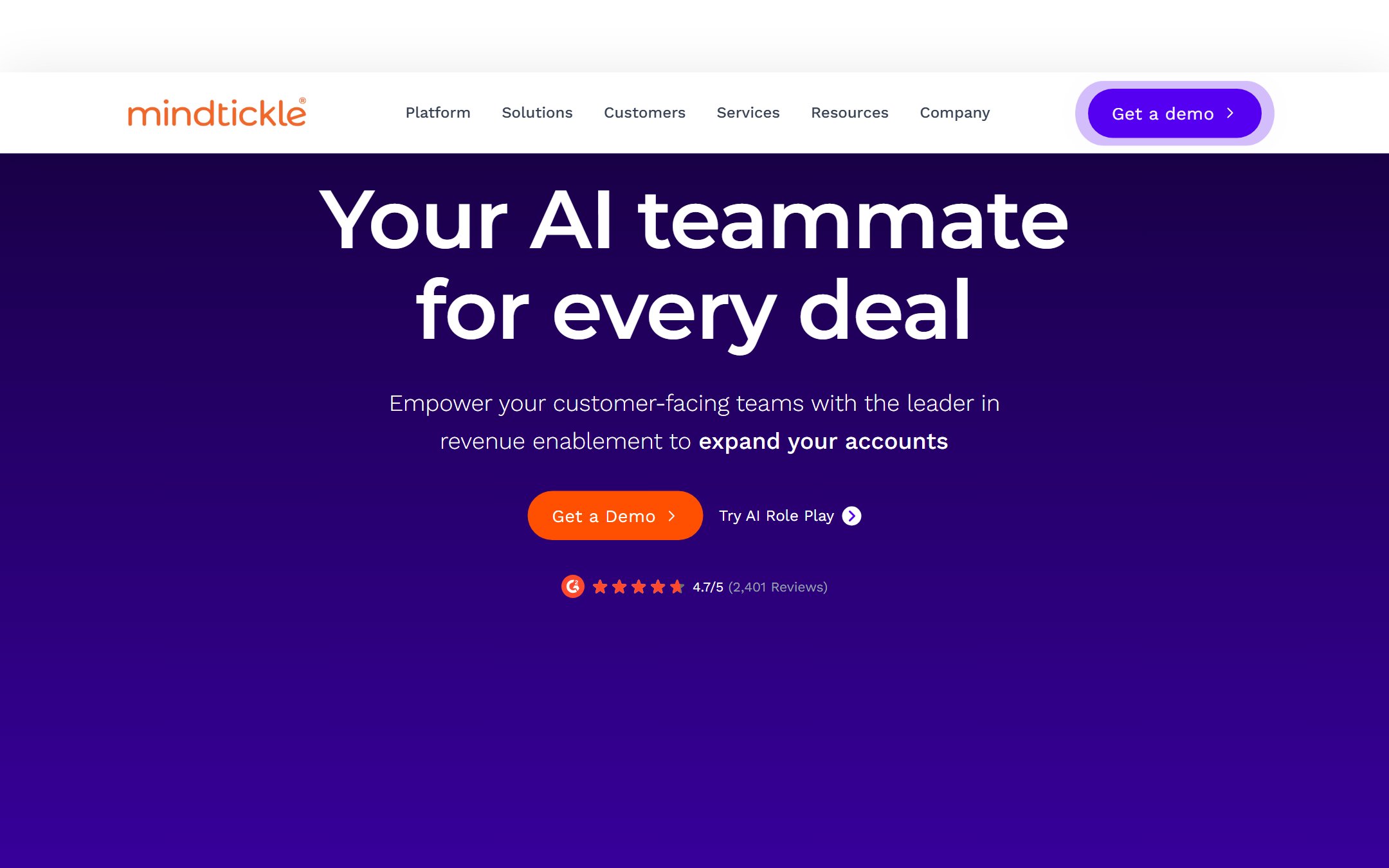 Mindtickle revenue enablement platform homepage