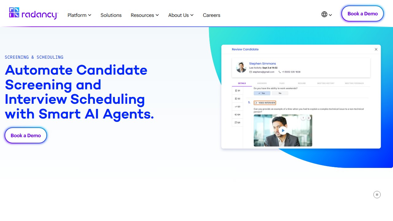 myInterview one-way video and AI screening platform homepage